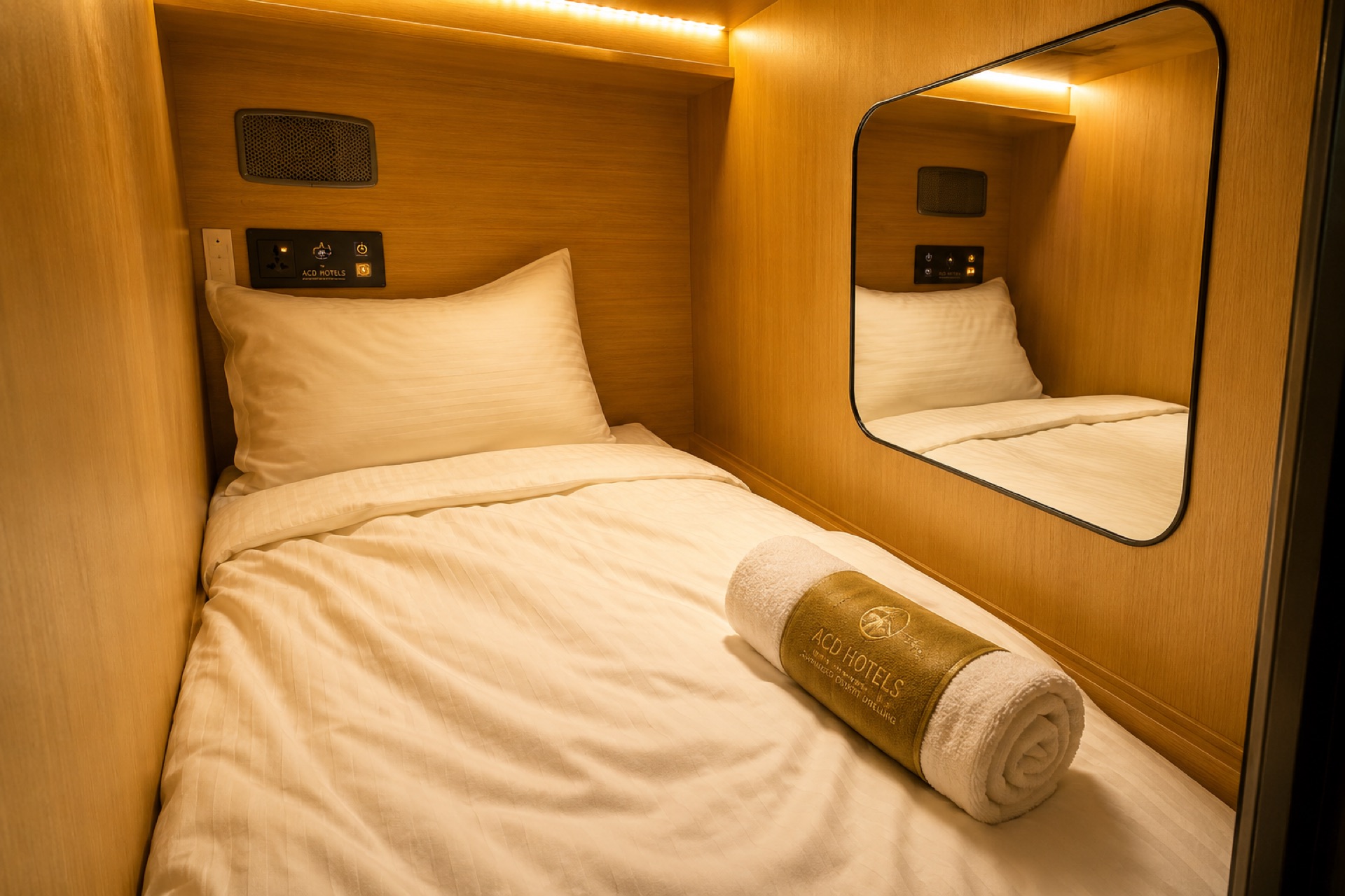 Capsule pod interior with vanity mirror