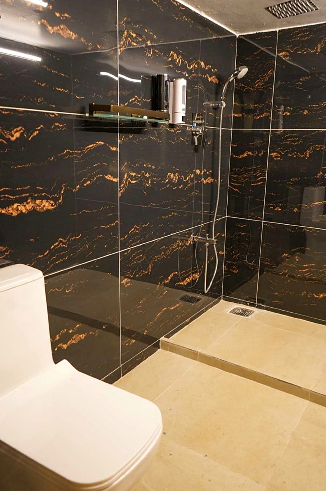Marble bathroom with rain shower